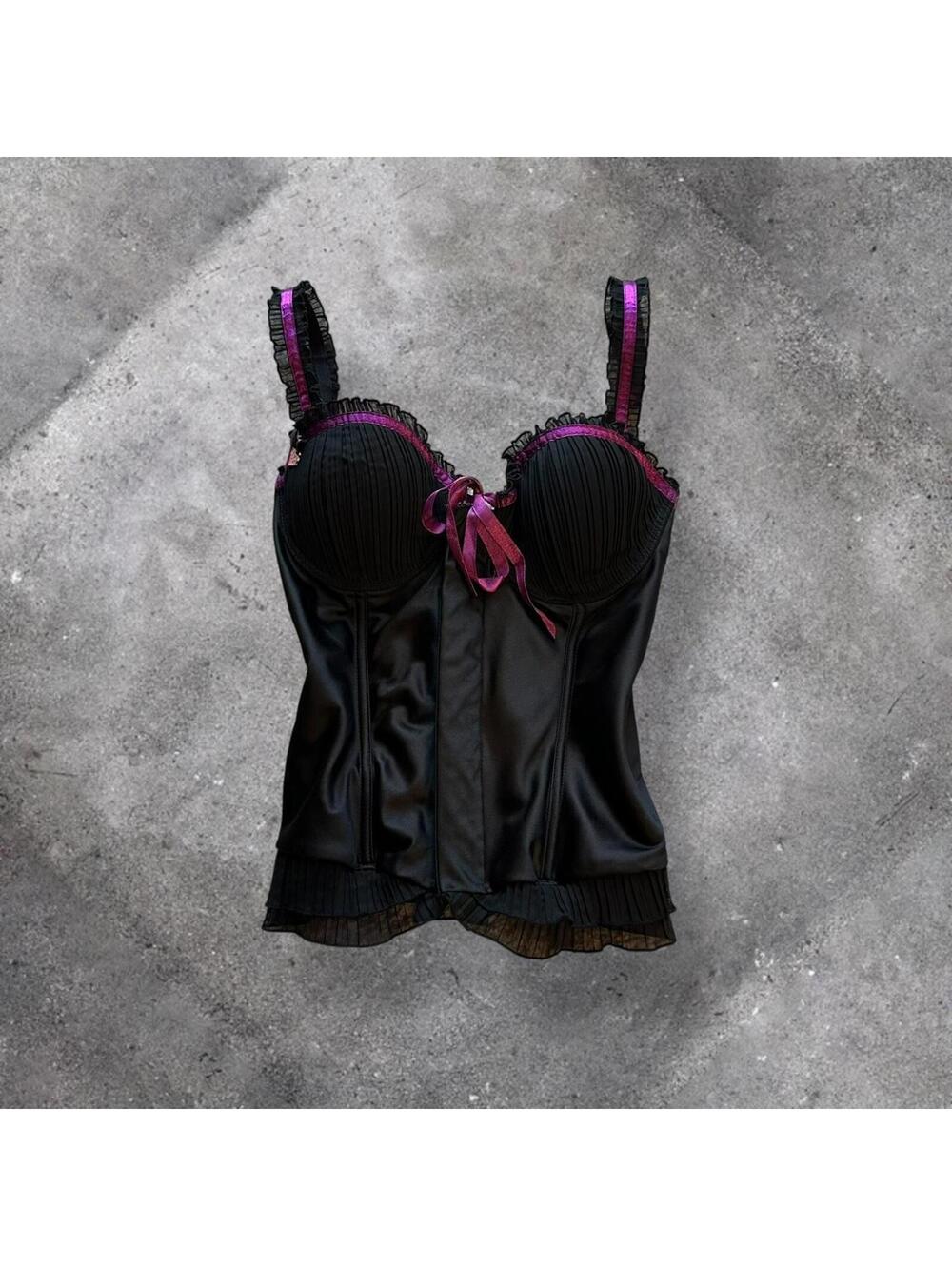 vintage playboy exposed pink and black corset cami top, 34C